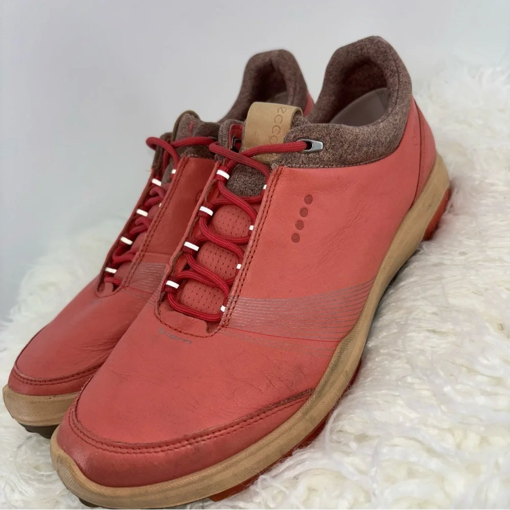 ECCO Biom Hybrid 3 Women 9 Gortex Golf Shoes‎ Yak Leather Soft Cleats Coral